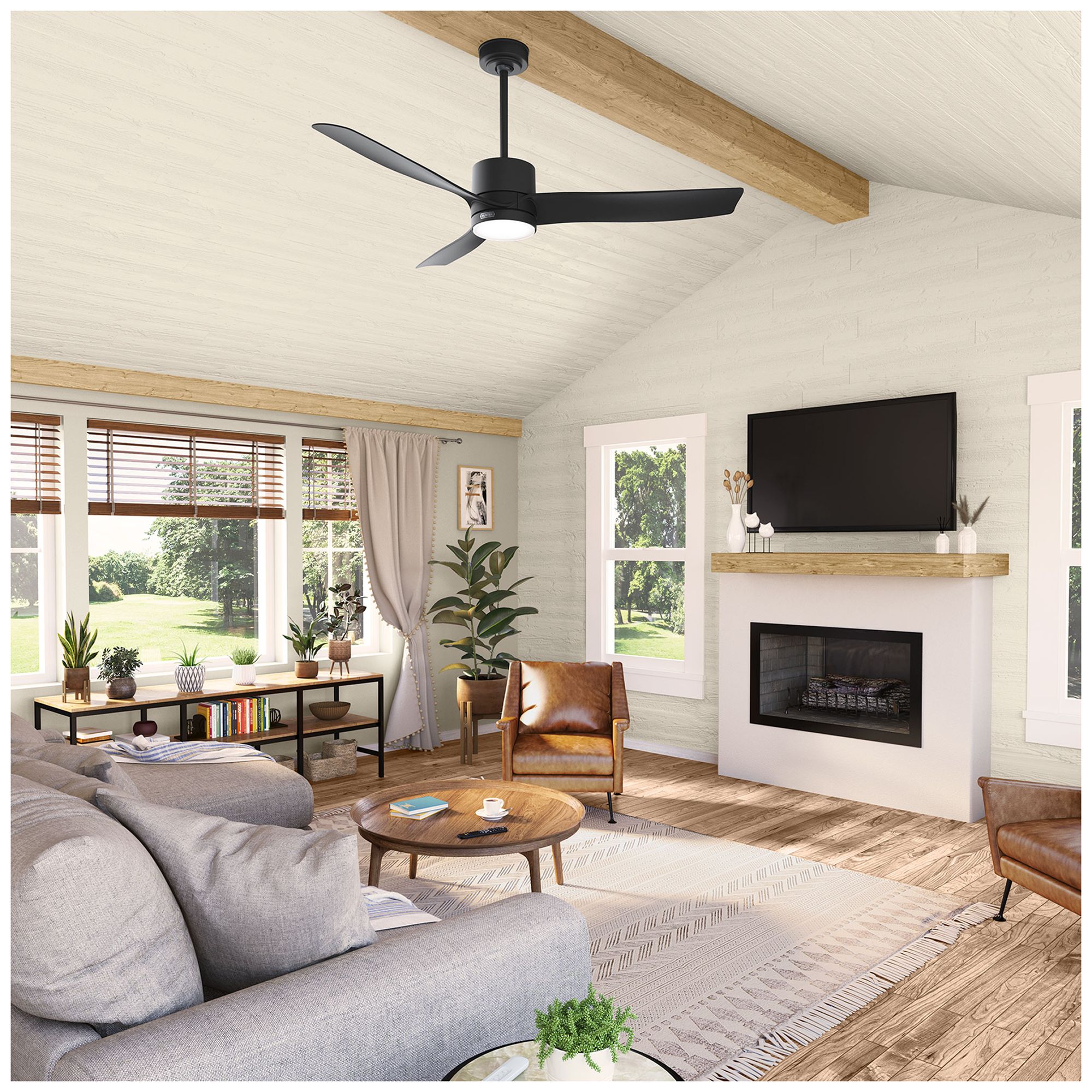 Hunter 60" Bolsa Matte Black Fan with LED Light Kit and Handheld Remote