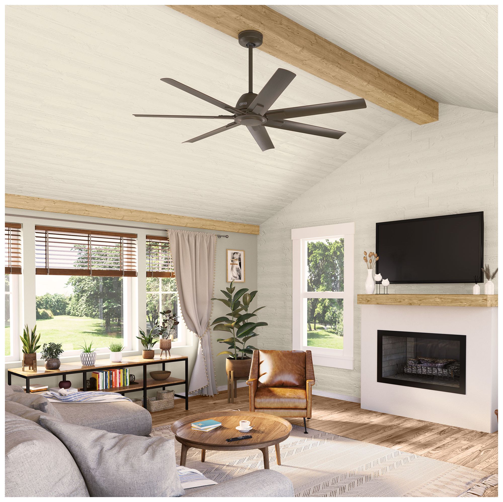 Hunter 60" Downtown ENERGY STAR Matte Bronze Damp Rated Ceiling Fan