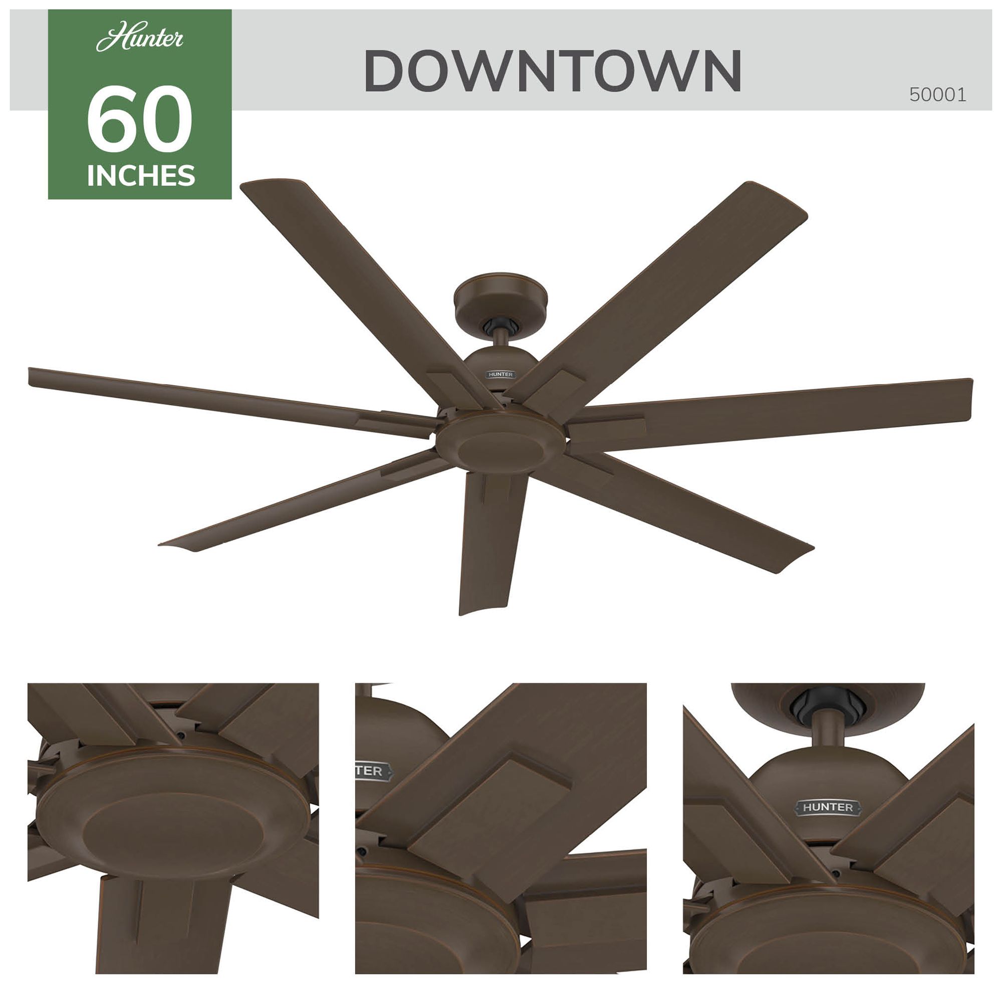 Hunter 60" Downtown ENERGY STAR Matte Bronze Damp Rated Ceiling Fan