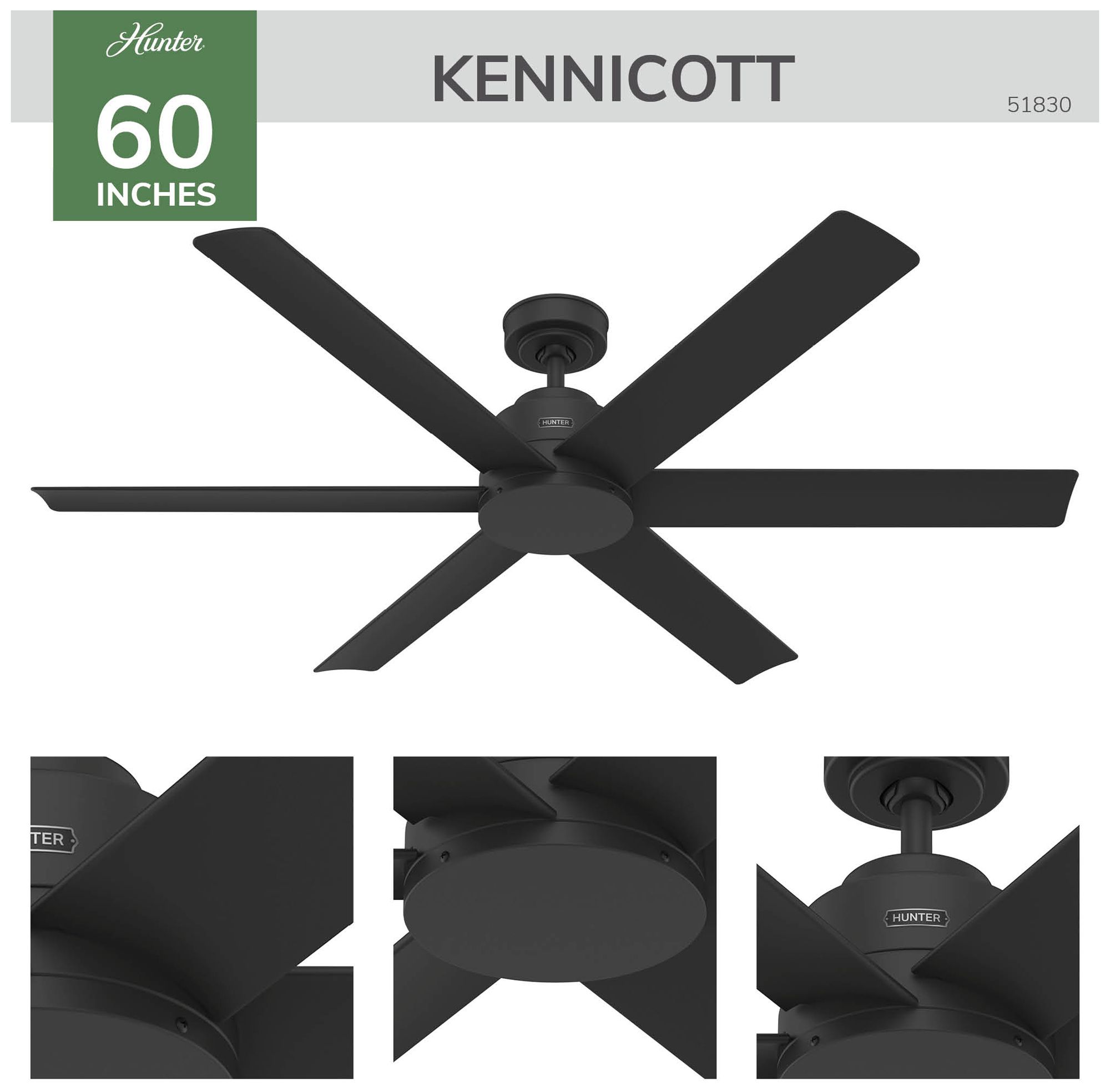Image 6 Hunter 60 inch Kennicott ENERGY STAR Matte Black Damp Rated Ceiling Fan more views