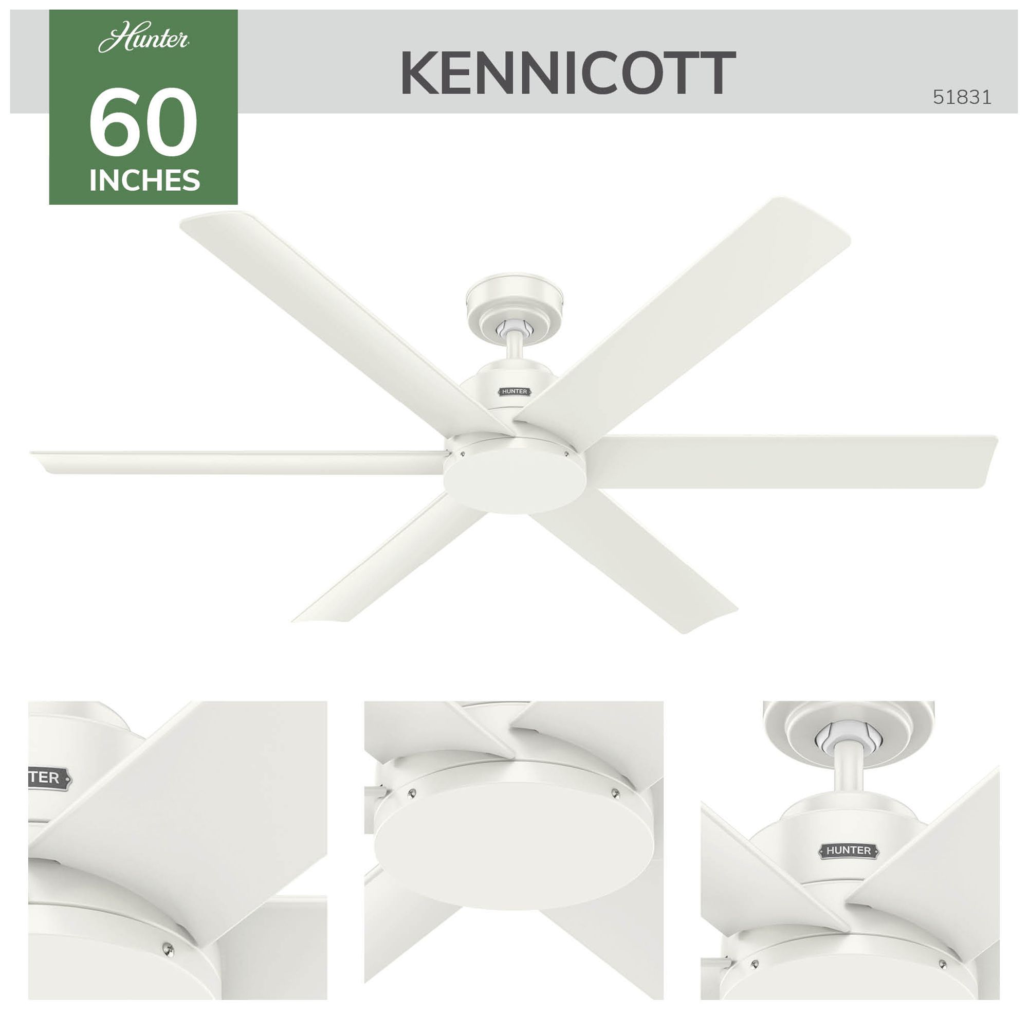 Image 6 Hunter 60" Kennicott ENERGY STARA Fresh White Damp Rated Fan with Remote more views