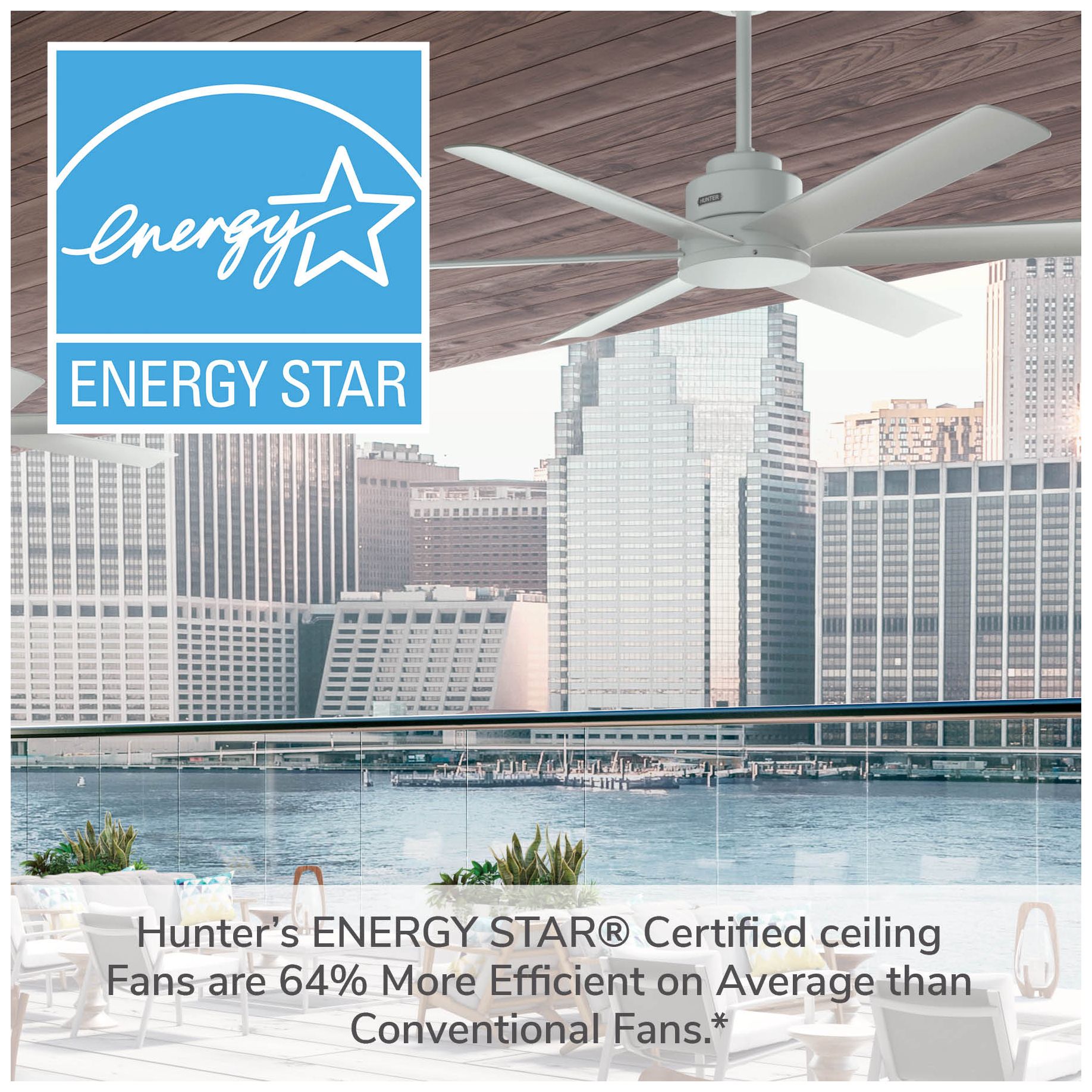 Hunter 60" Kennicott ENERGY STARA Fresh White Damp Rated Fan with Remote