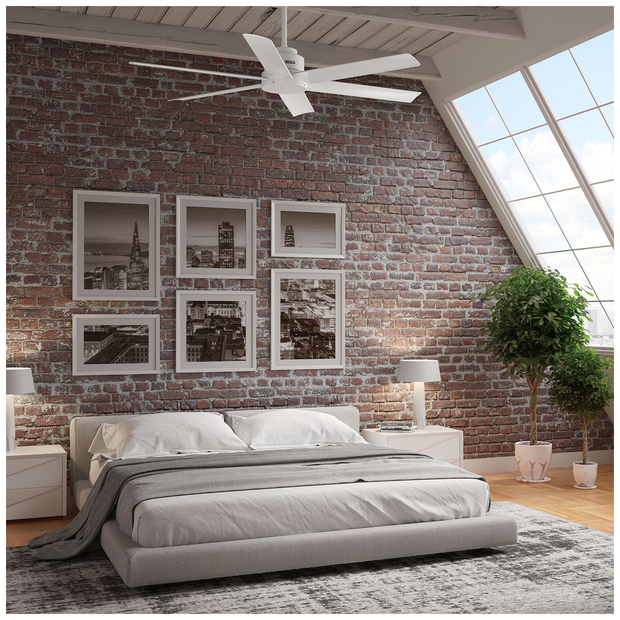 Hunter 60" Kennicott ENERGY STARA Fresh White Damp Rated Fan with Remote