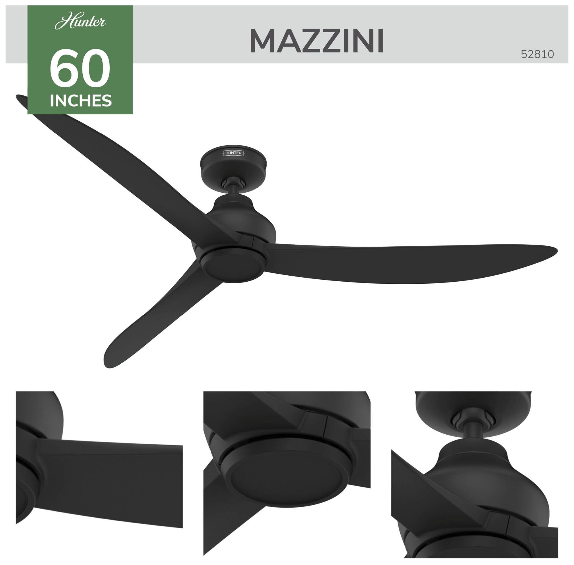 Image 6 Hunter 60" Mazzini Matte Black Damp Rated Ceiling Fan and Handheld Remote more views