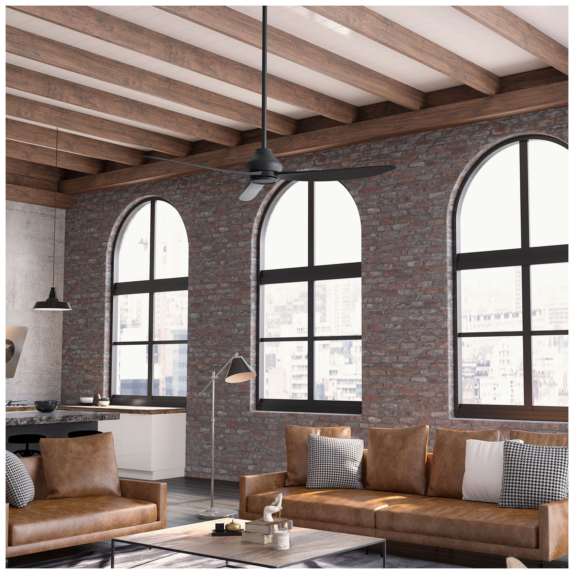 Hunter 60" Mazzini Matte Black Damp Rated Ceiling Fan and Handheld Remote