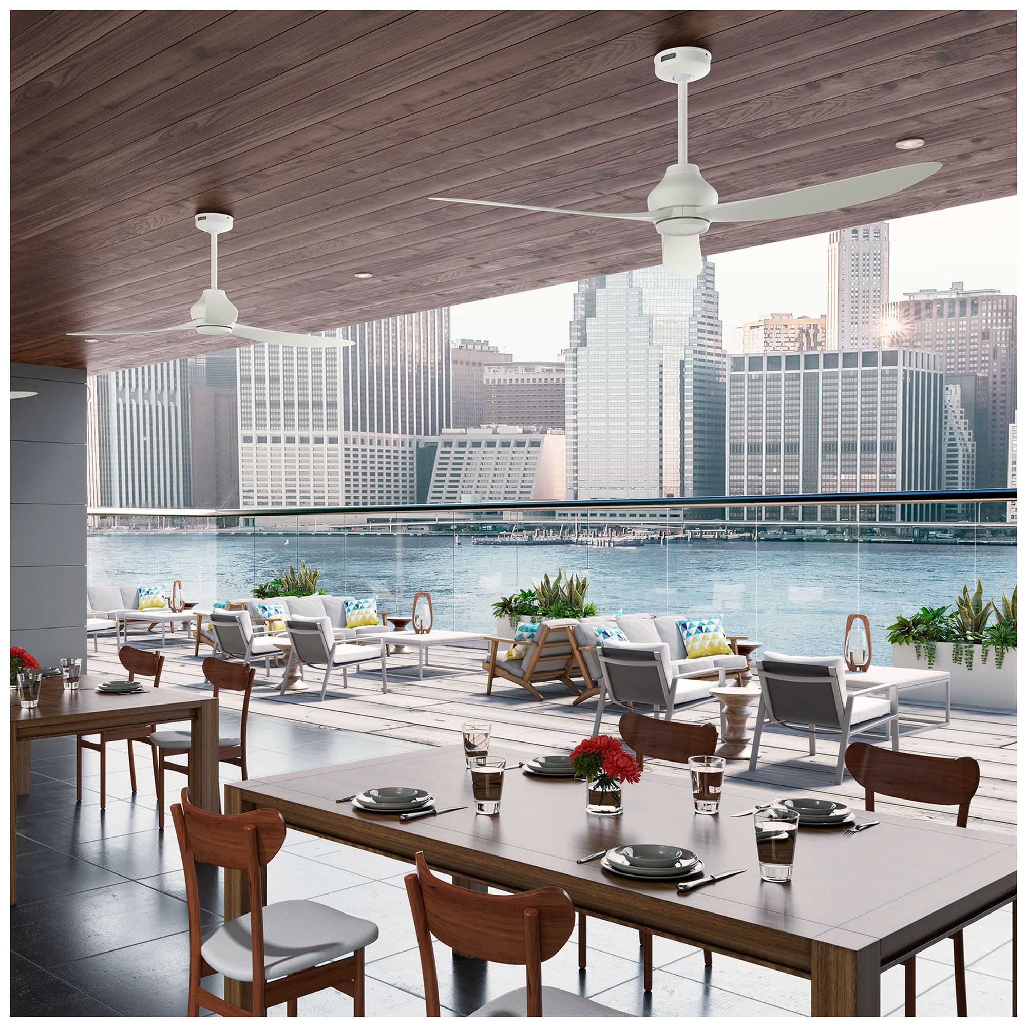 Image 5 Hunter 60" Mazzini Matte White Damp Rated Ceiling Fan and Handheld Remote more views