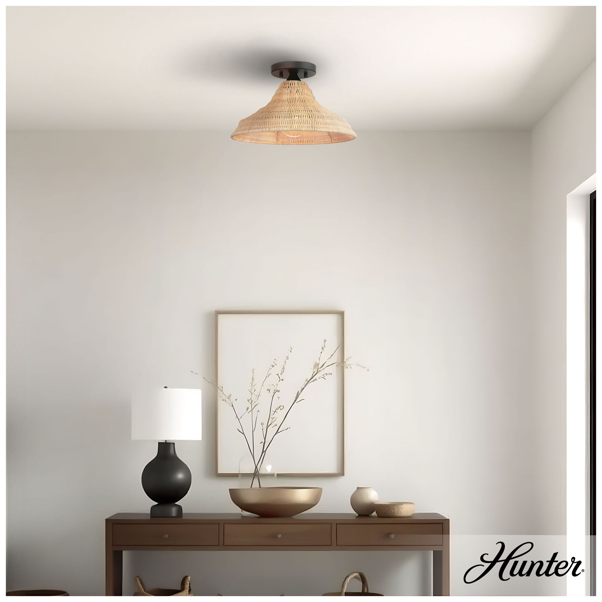 Image 3 Hunter Agoura Matte Black 1 Light Medium Flush Mount Ceiling Light Fixture more views