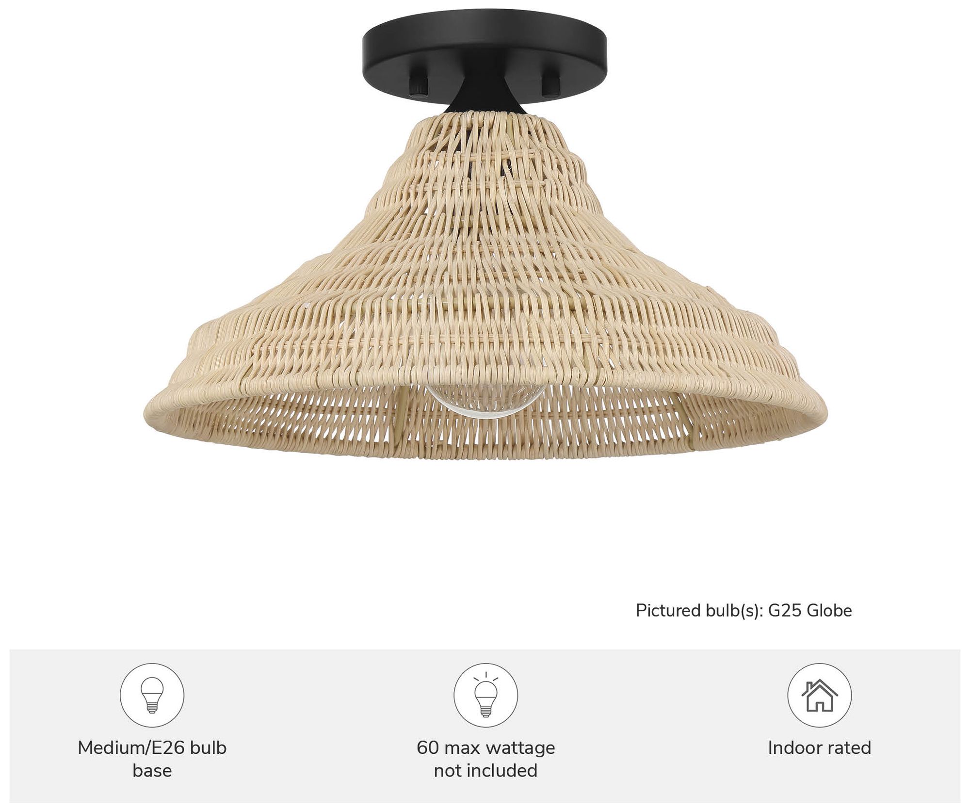 Image 5 Hunter Agoura Matte Black 1 Light Medium Flush Mount Ceiling Light Fixture more views