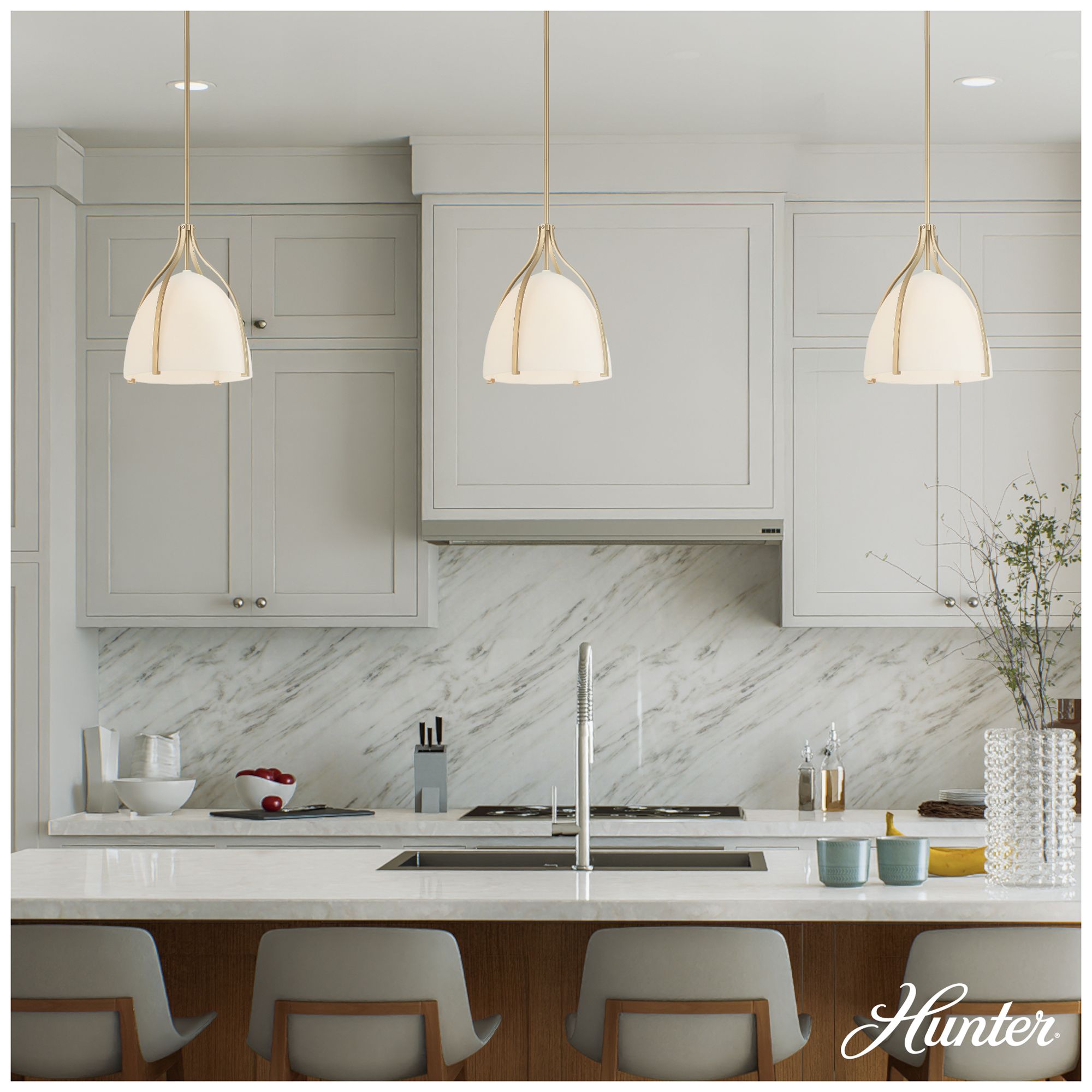 Image 3 Hunter Arcelia Alturas Gold with Cased White Glass 1 Light Pendant more views