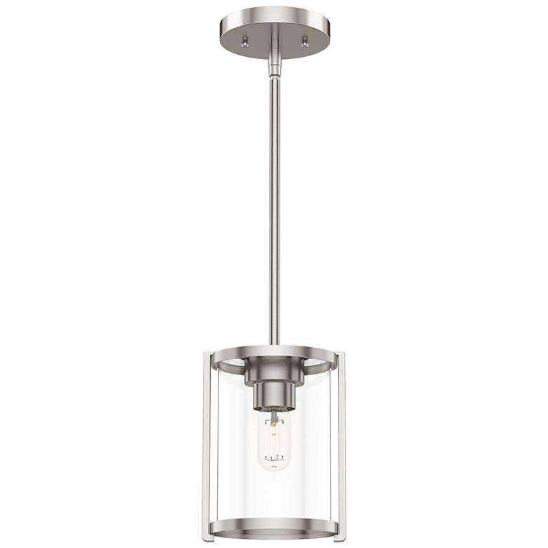Image 1 Hunter Astwood Brushed Nickel with Clear Glass 1 Light Mini Pendant Light