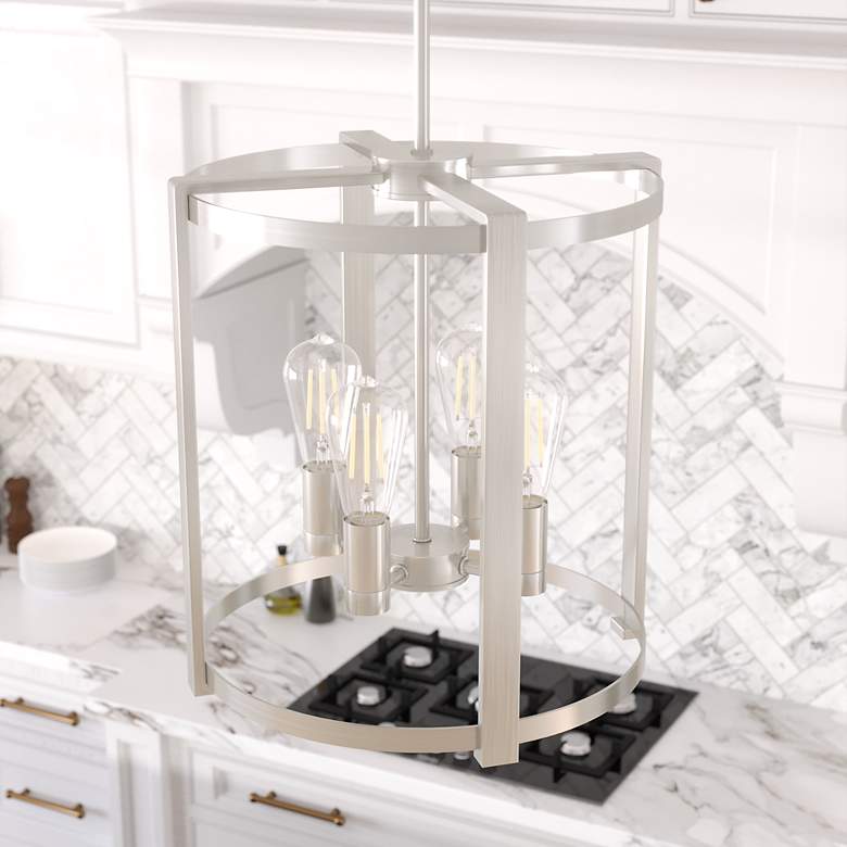 Image 1 Hunter Astwood Brushed Nickel with Clear Glass 4 Light Chandelier Light