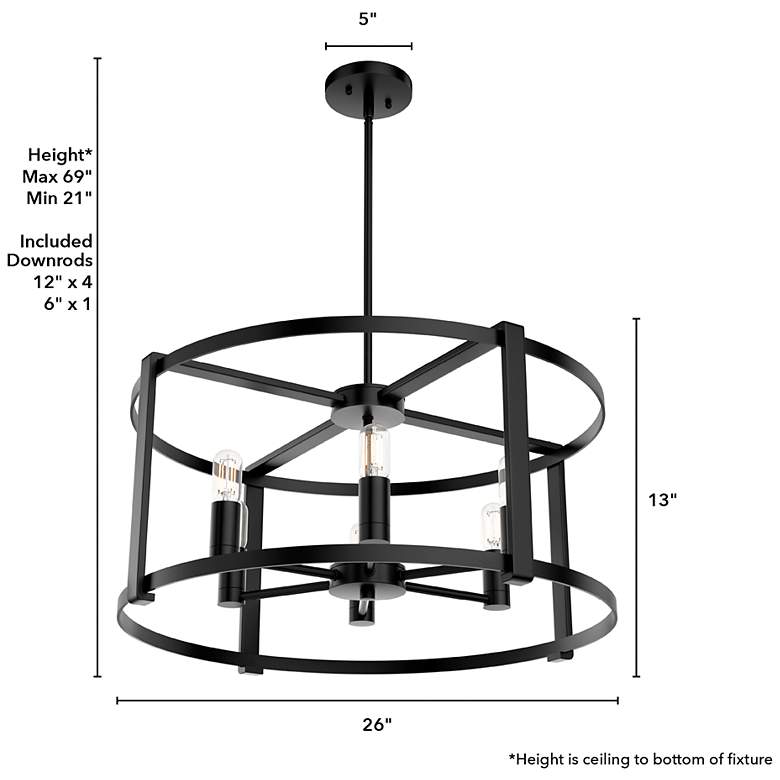 Image 3 Hunter Astwood Matte Black with Clear Glass 6 Light Chandelier more views