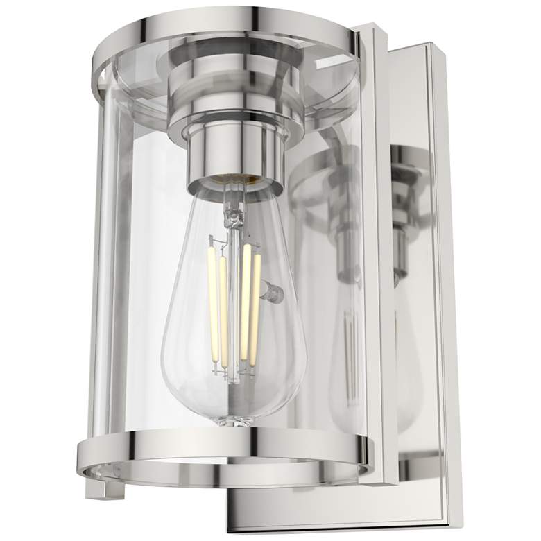 Image 1 Hunter Astwood Polished Nickel with Clear Glass 1 Light Sconce Wall Light