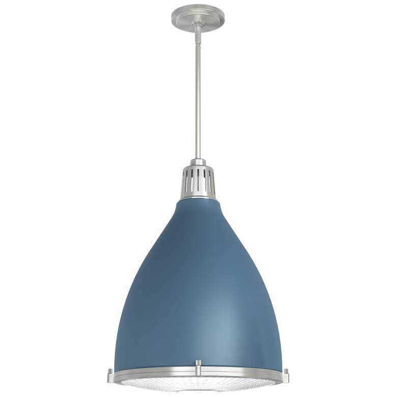 Image 1 Hunter Bluff View Indigo Blue with Clear Holophane Glass 3 Light Pendant