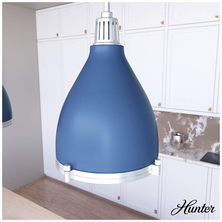 Image 3 Hunter Bluff View Indigo Blue with Clear Holophane Glass 3 Light Pendant more views