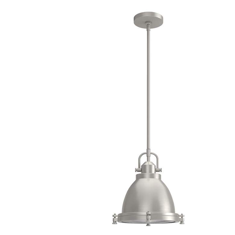 Image 1 Hunter Bridgemoor Brushed Nickel with Clear Holophane Glass 1 Light Pendant