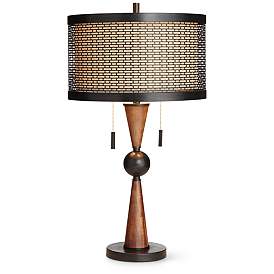 Image2 of Hunter Bronze and Cherry Wood Modern Table Lamp with USB Dimmer