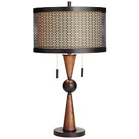 Image2 of Hunter Bronze and Cherry Wood Table Lamp with Table Top Dimmer
