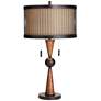 Hunter Bronze and Cherry Wood Table Lamp with Table Top Dimmer