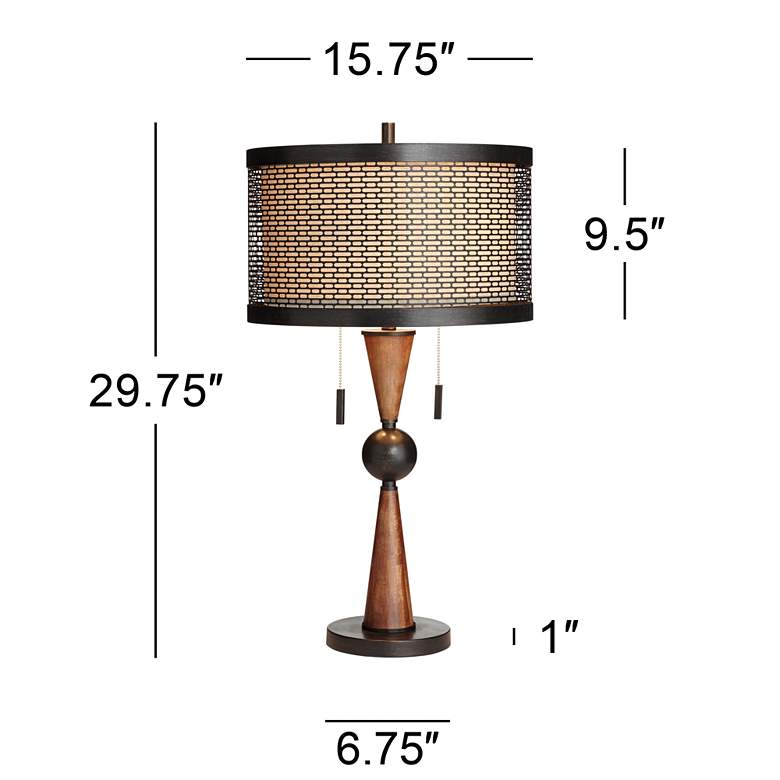 Image 6 Hunter Bronze and Cherry Wood Table Lamp with Table Top Dimmer more views