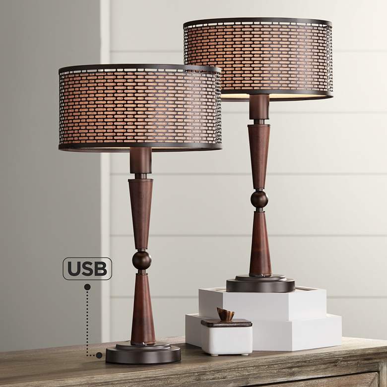 Image 1 Hunter Bronze Modern USB Accent Table Lamps Set of 2
