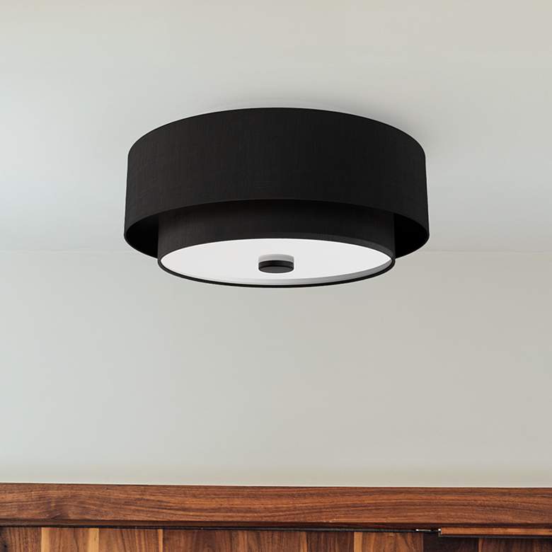 Image 1 Hunter Brookside Matte Black with Frosted Glass 2 Light Flush Mount