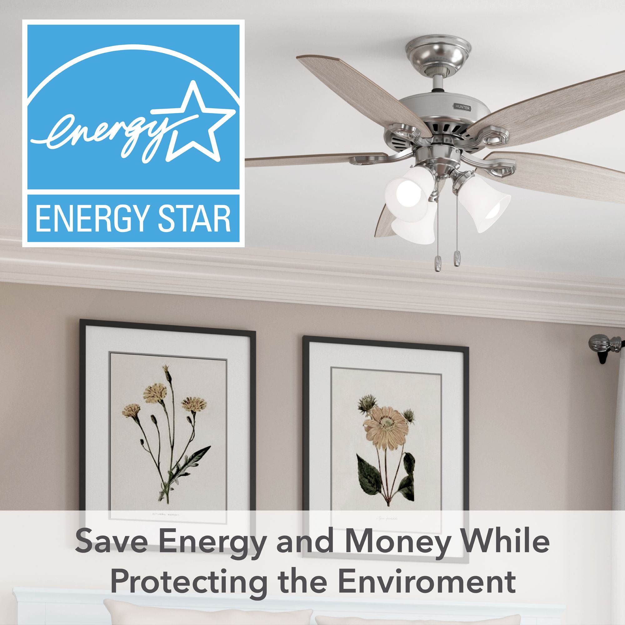 Hunter Builder LED 52 in Brushed Nickel ENERGY STAR Indoor Fan