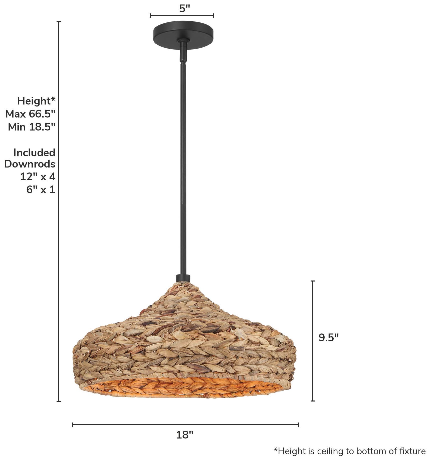 Image 6 Hunter Cambria Matte Black 1 Light Large Pendant Ceiling Light Fixture more views