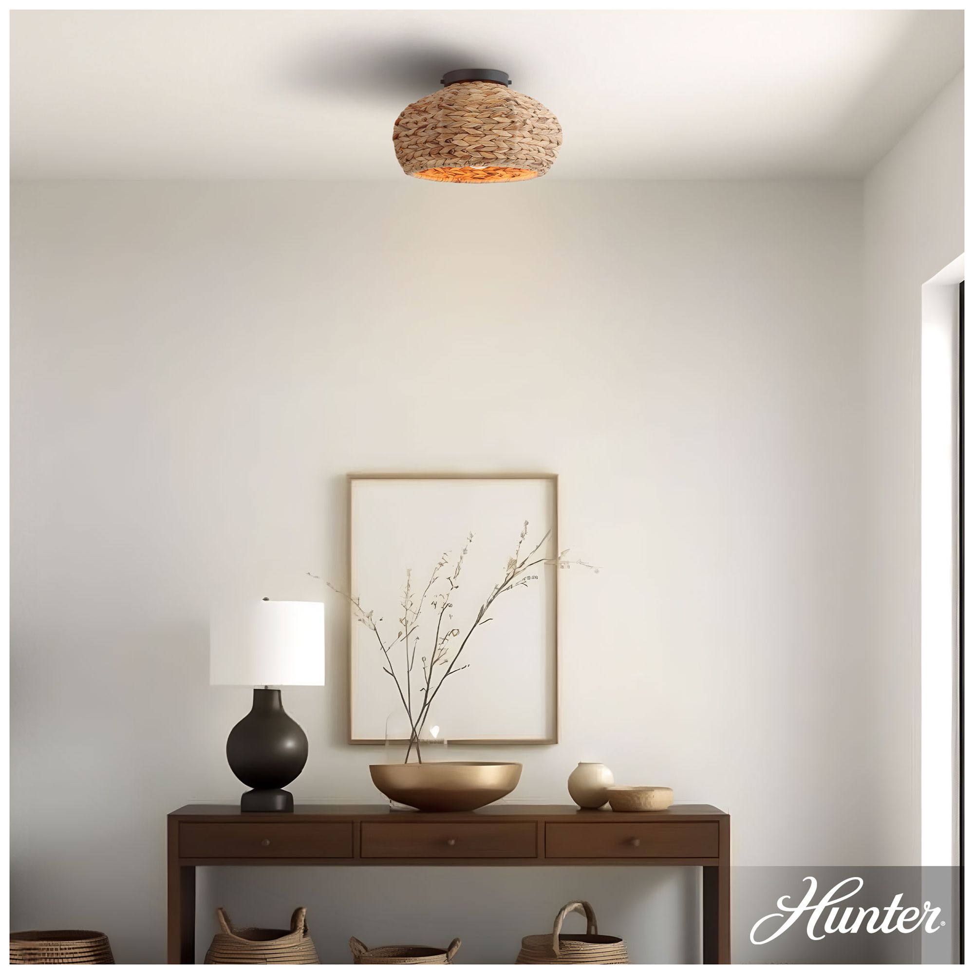 Image 3 Hunter Cambria Matte Black 1 Light Medium Flush Mount Ceiling Light Fixture more views