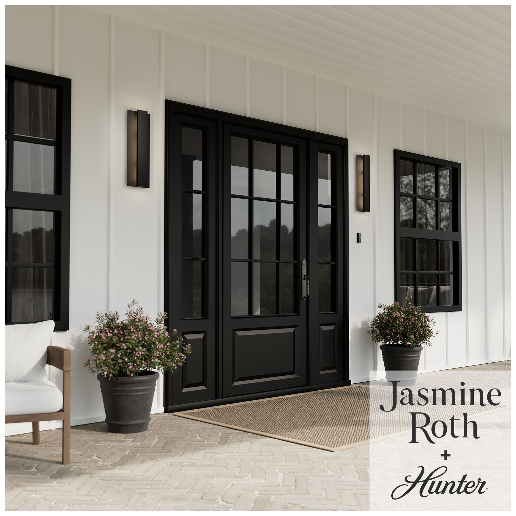 Image 2 Hunter Canoga Jasmine Roth Matte Black WeatherMax LED Large Wall Light more views