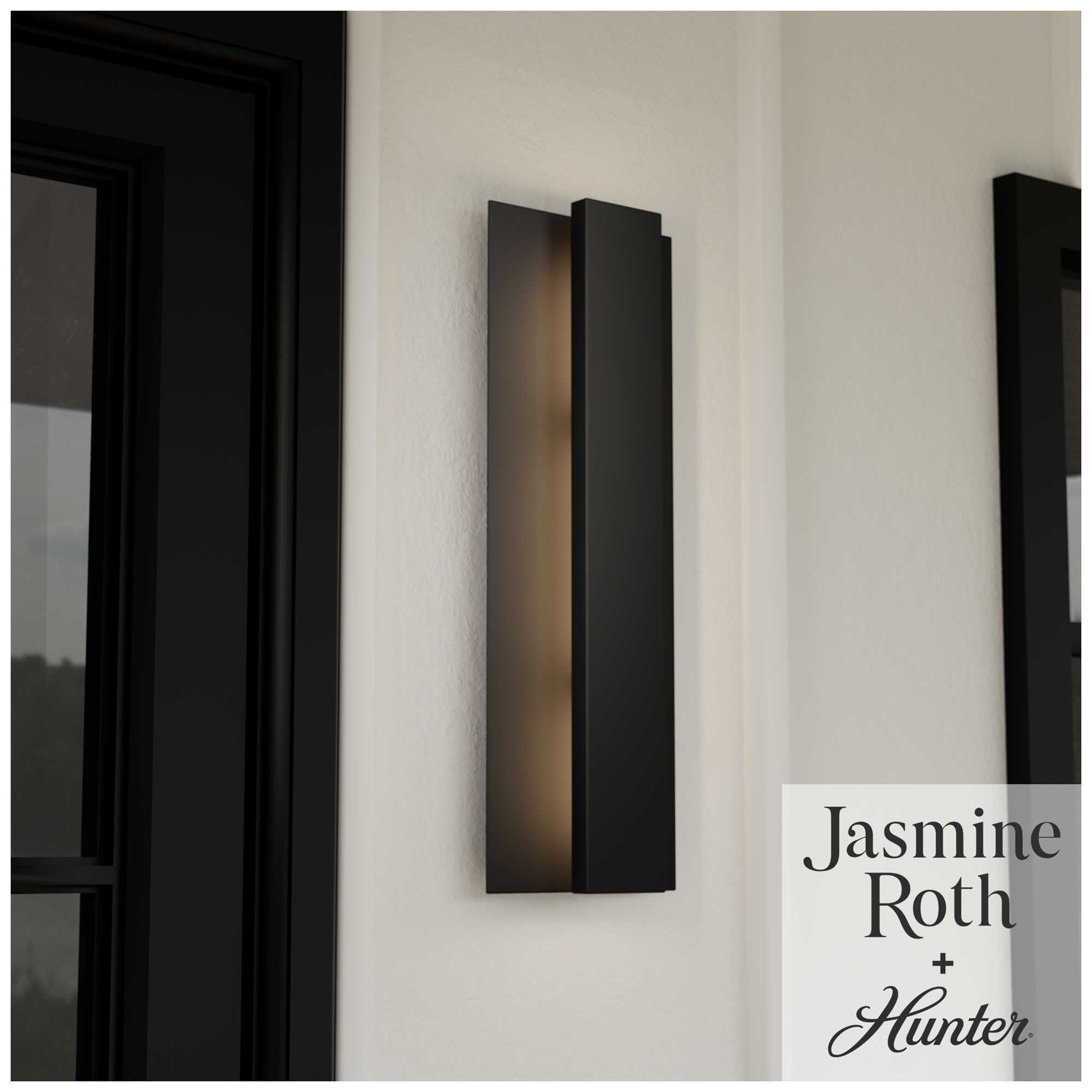 Image 3 Hunter Canoga Jasmine Roth Matte Black WeatherMax LED Large Wall Light more views