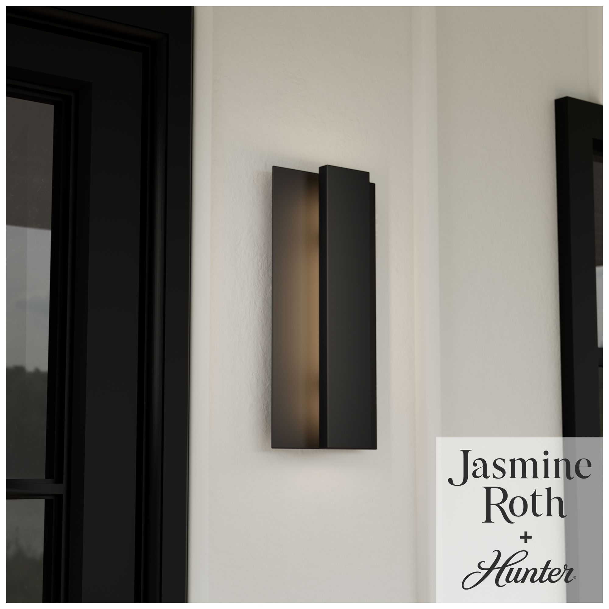 Image 3 Hunter Canoga Jasmine Roth Matte Black WeatherMax LED Medium Wall Light more views