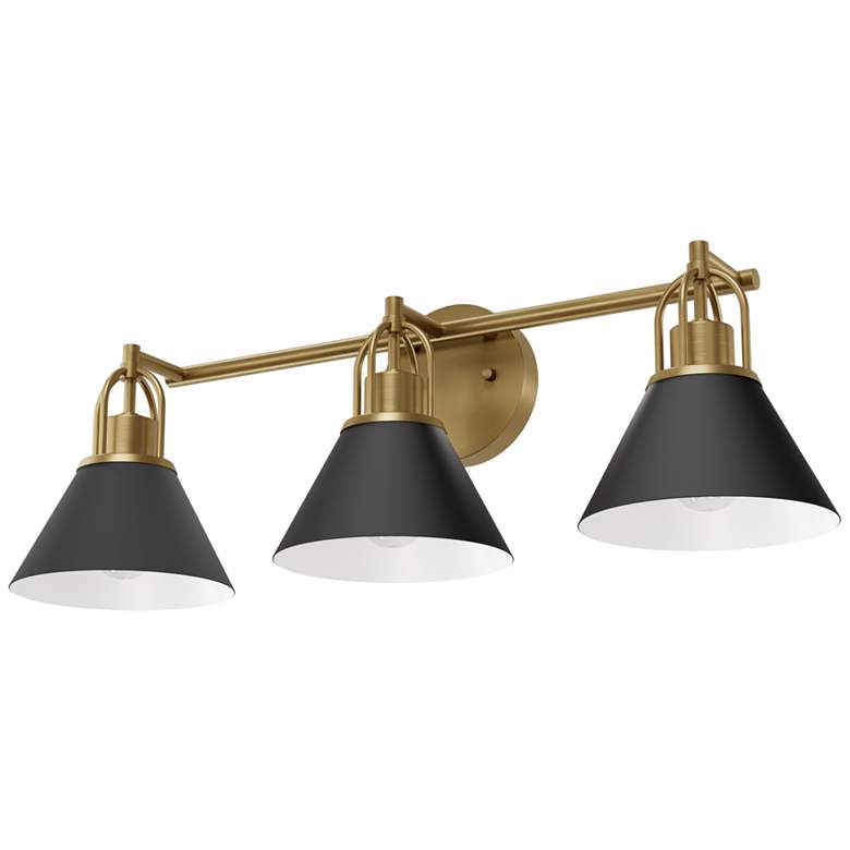 Image 2 Hunter Carrington Isle Matte Black and Luxe Gold 3 Light Bathroom Vanity