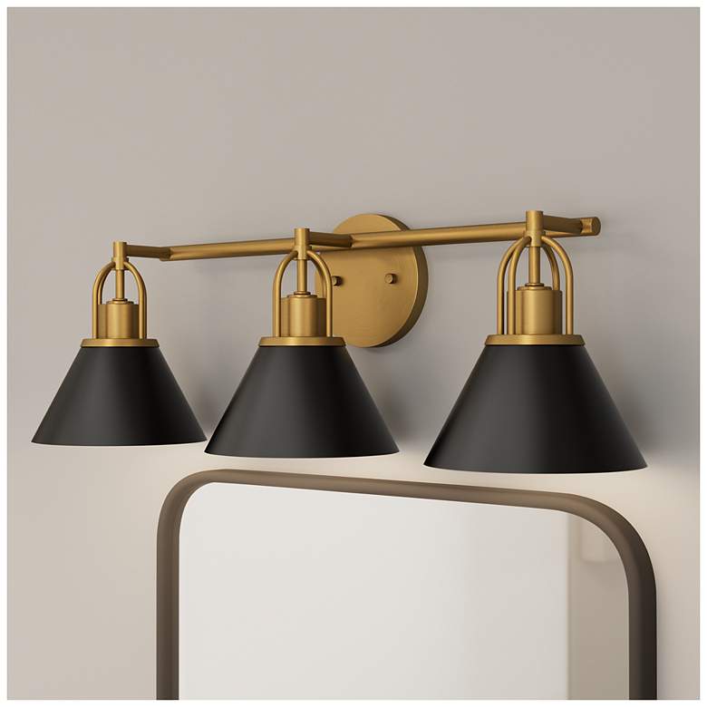 Image 1 Hunter Carrington Isle Matte Black and Luxe Gold 3 Light Bathroom Vanity