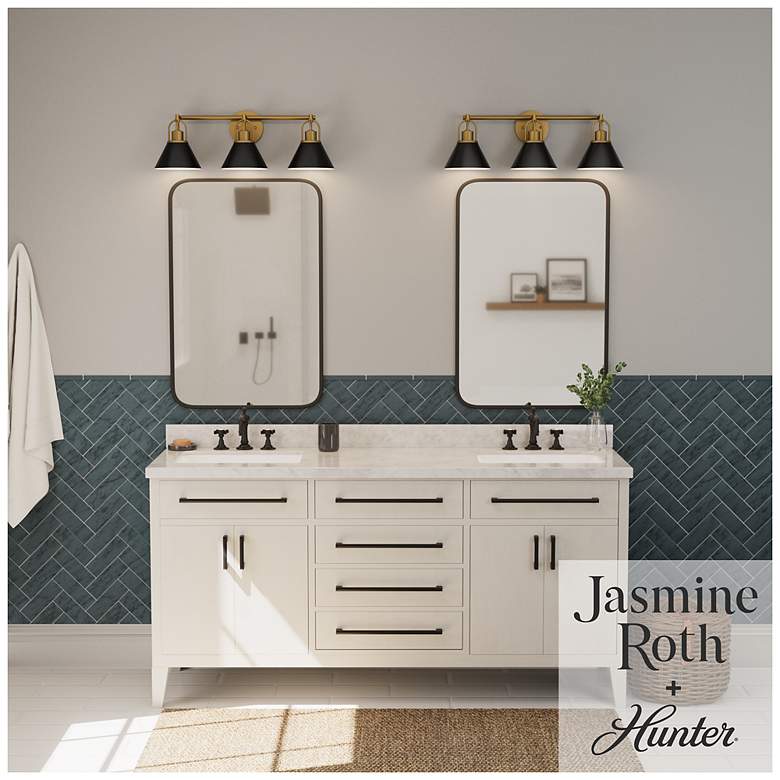 Image 3 Hunter Carrington Isle Matte Black and Luxe Gold 3 Light Bathroom Vanity more views