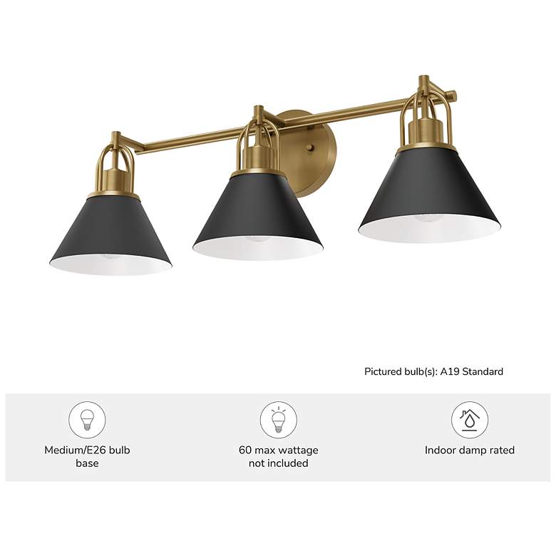 Image 5 Hunter Carrington Isle Matte Black and Luxe Gold 3 Light Bathroom Vanity more views