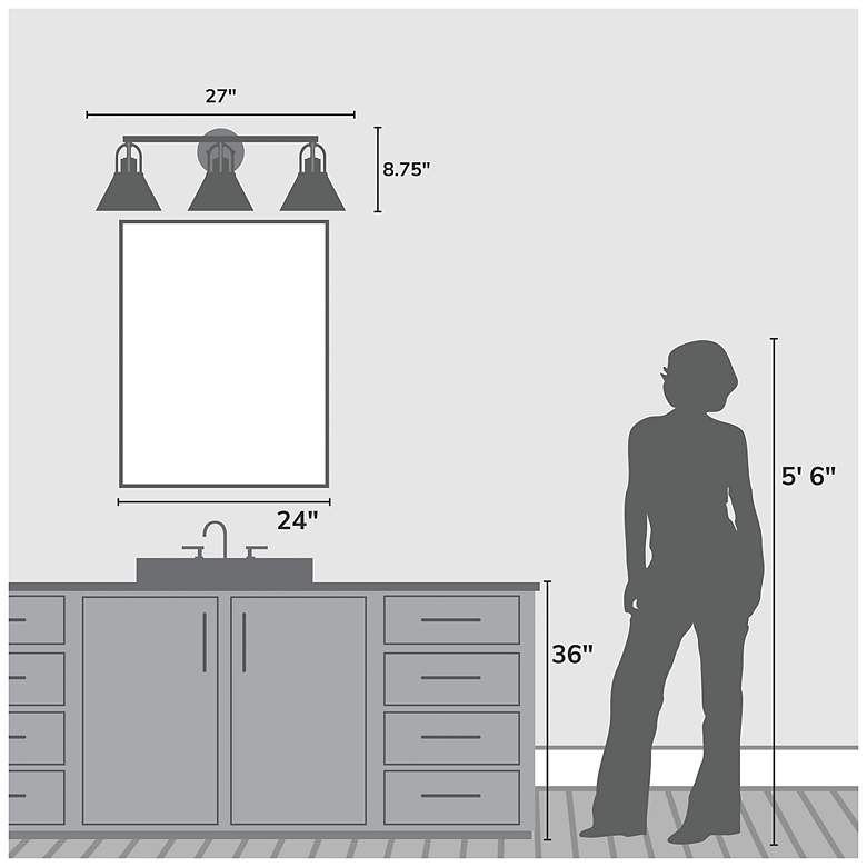 Image 6 Hunter Carrington Isle Matte Black and Luxe Gold 3 Light Bathroom Vanity more views