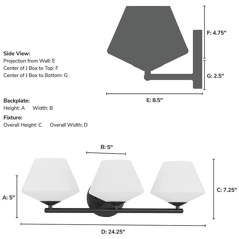 Image 4 Hunter Celestial Valley Matte Black with Cased White Glass 3 Light Vanity more views