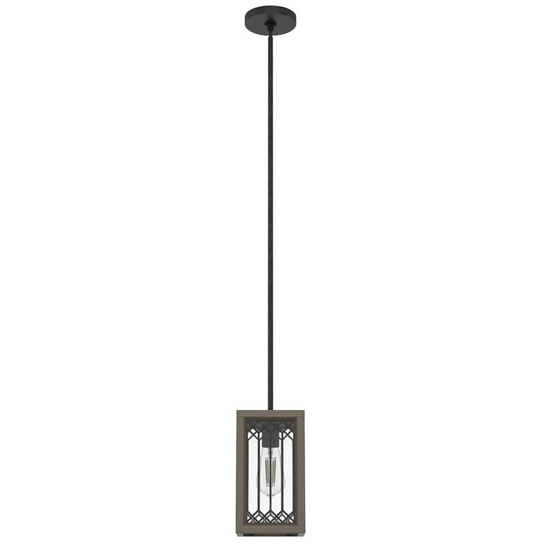 Image 1 Hunter Chevron Rustic Iron and French Oak with Seeded Glass 1 Light Pendant