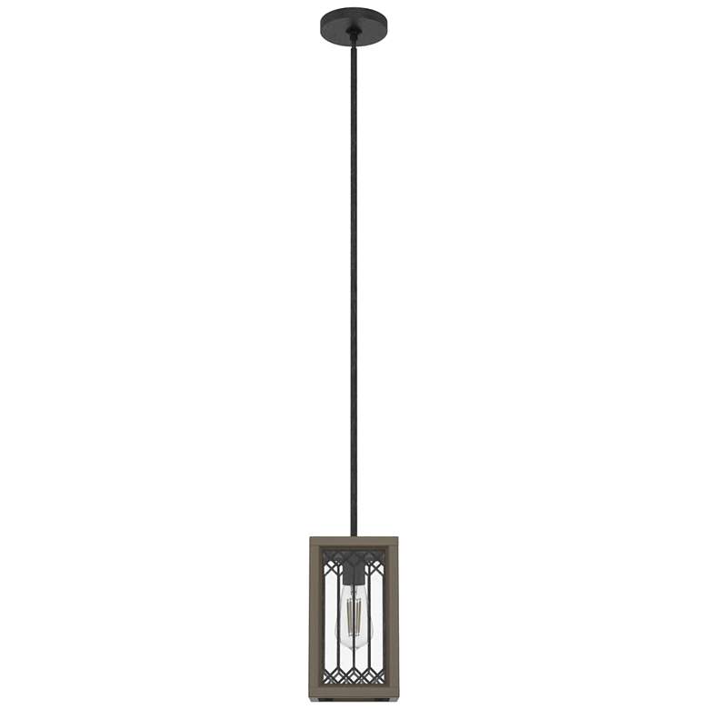 Image 1 Hunter Chevron Rustic Iron and French Oak with Seeded Glass 1 Light Pendant