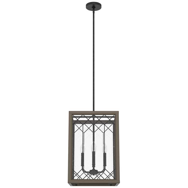 Image 1 Hunter Chevron Rustic Iron and French Oak with Seeded Glass 4 Light Pendant