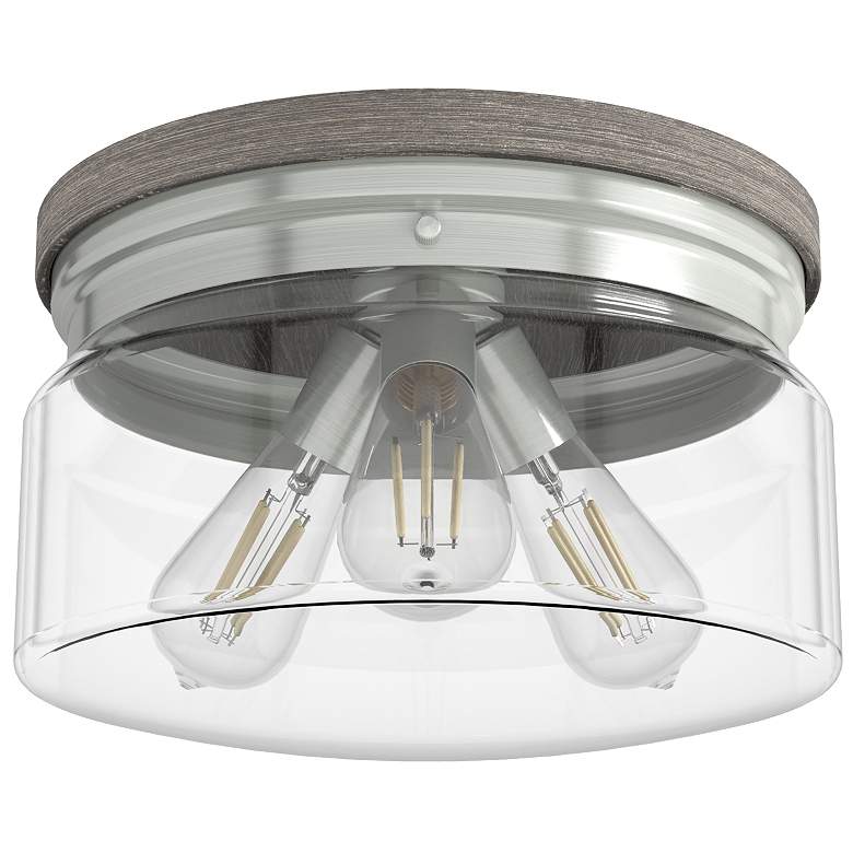 Image 1 Hunter Devon Park Brushed Nickel with Clear Glass 3 Light Flush Mount Light