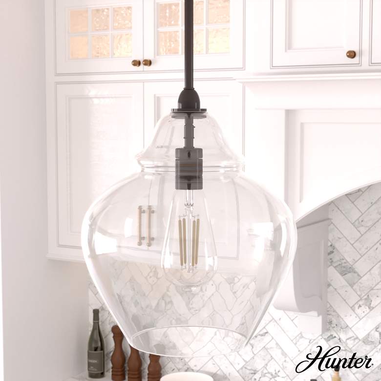 Image 1 Hunter Dunshire Noble Bronze with Clear Glass 1 Light Pendant