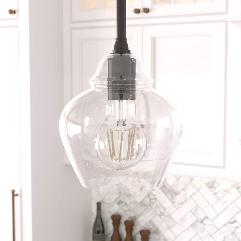 Image 1 Hunter Dunshire Noble Bronze with Seeded Glass 1 Light Mini Pendant