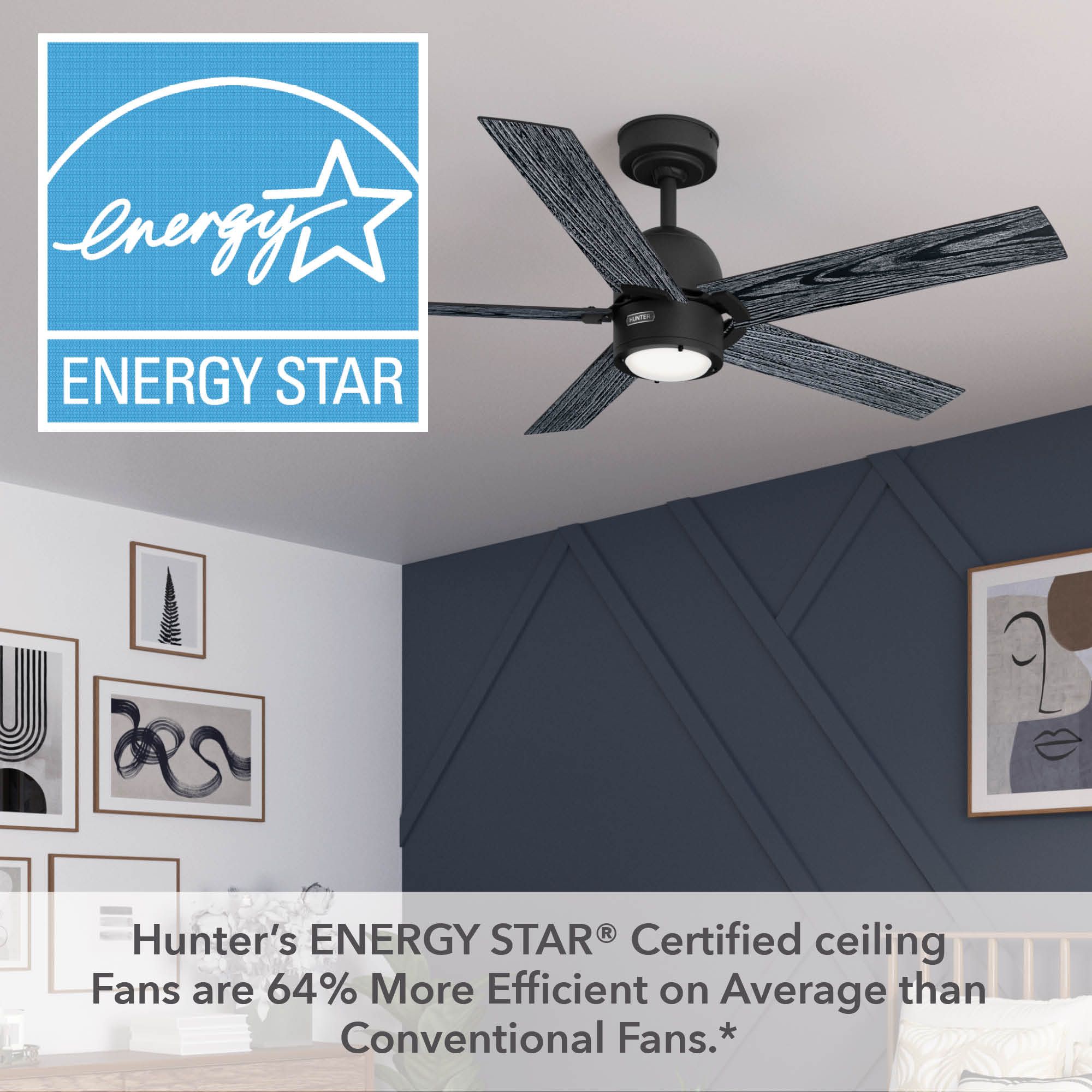 Hunter Erling LED 52 in Matte Black ENERGY STAR Indoor Fan