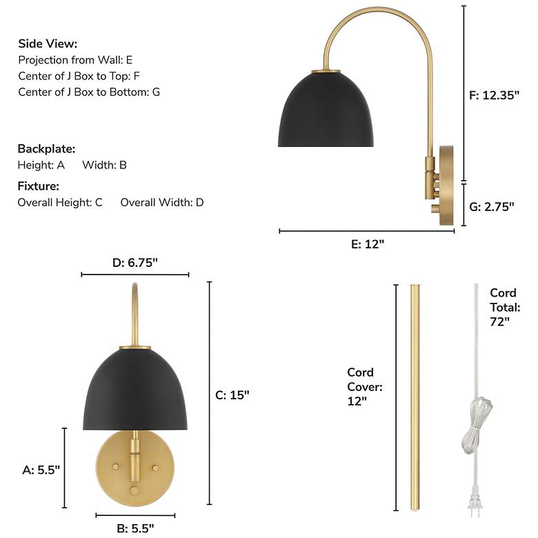 Image 5 Hunter Erling Luxe Gold 1 Light Large Sconce Wall Light Fixture more views