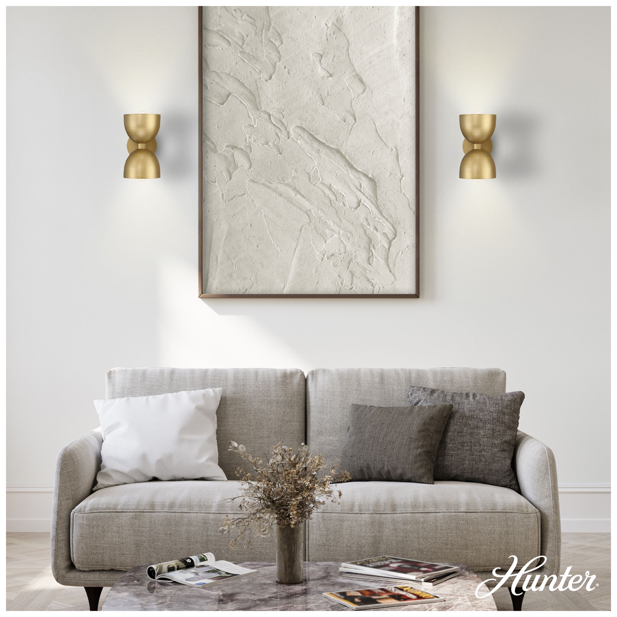 Image 3 Hunter Erling Luxe Gold 2 Light Medium Sconce Wall Light Fixture more views