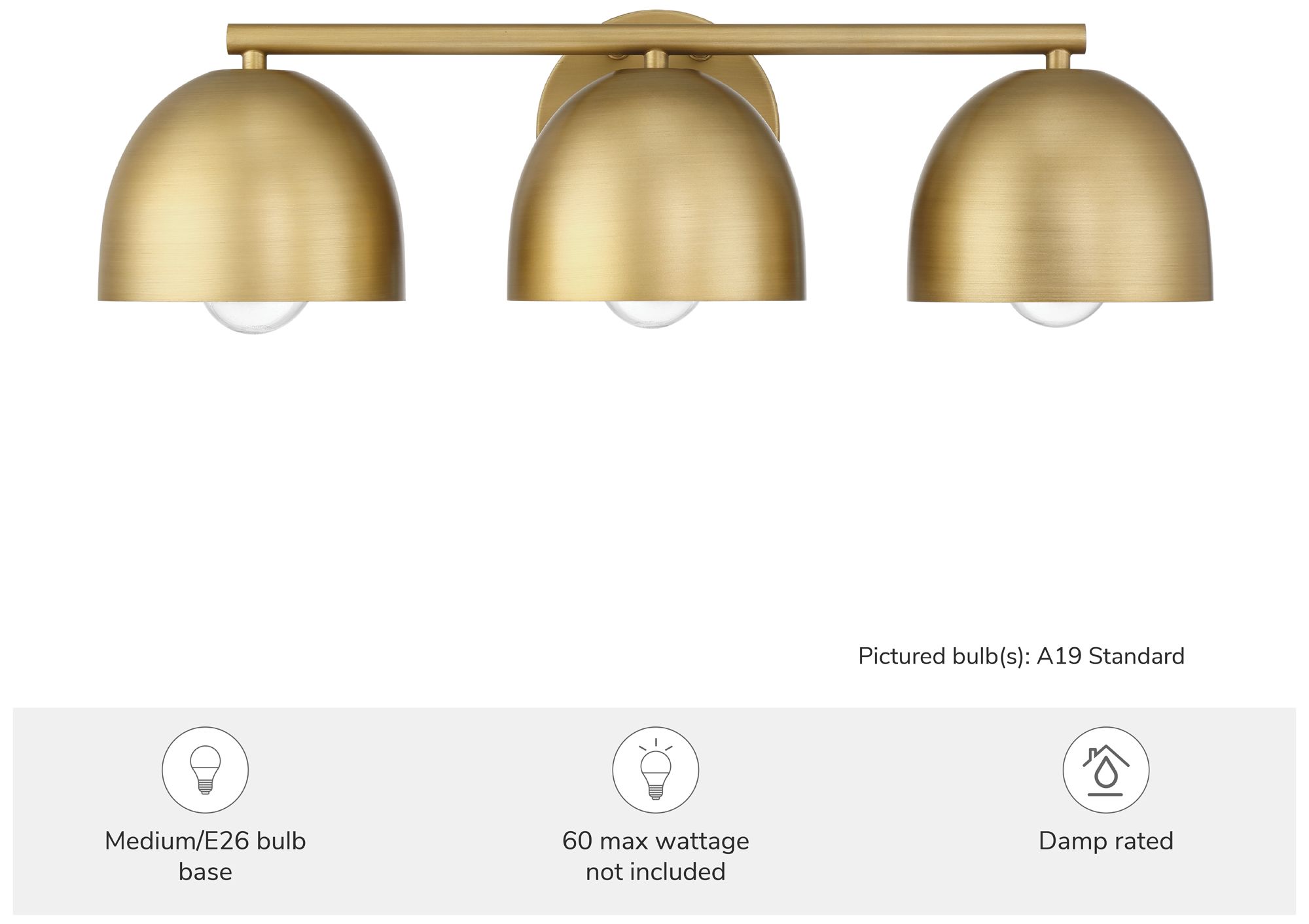 Image 5 Hunter Erling Luxe Gold 3 Light Medium Bathroom Vanity Wall Light Fixture more views