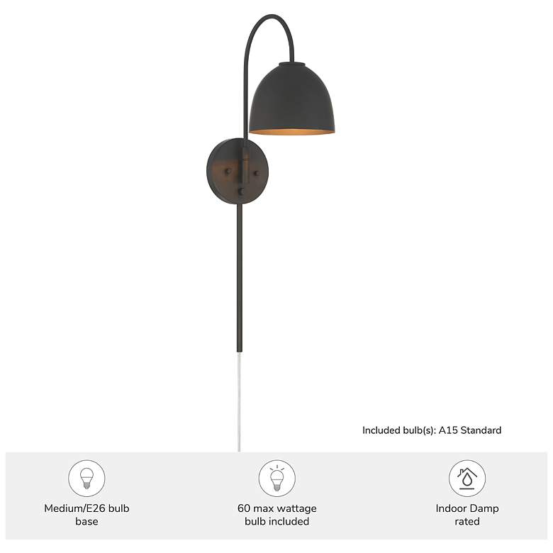 Image 6 Hunter Erling Matte Black 1 Light Large Sconce Wall Light Fixture more views