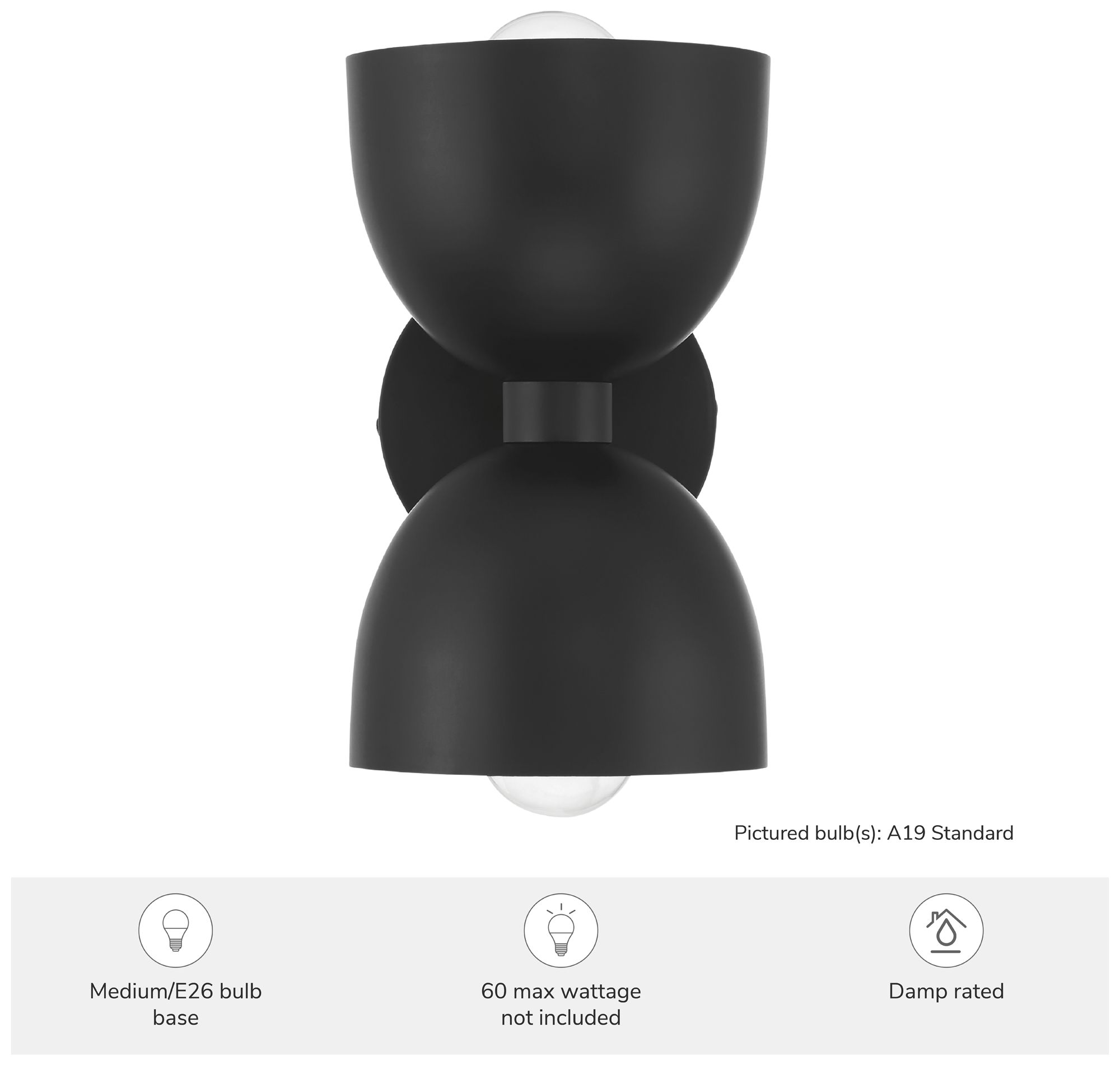 Image 5 Hunter Erling Matte Black 2 Light Medium Sconce Wall Light Fixture more views